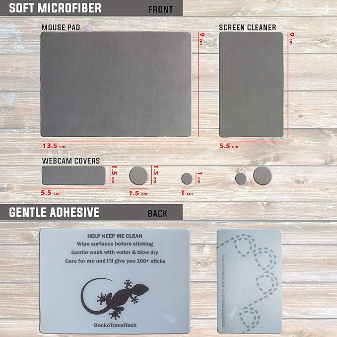 Mouse Pad Adhesive Bottom - Sticks to Any Surface - Portable - Webcam Covers Included (Blank Gray)