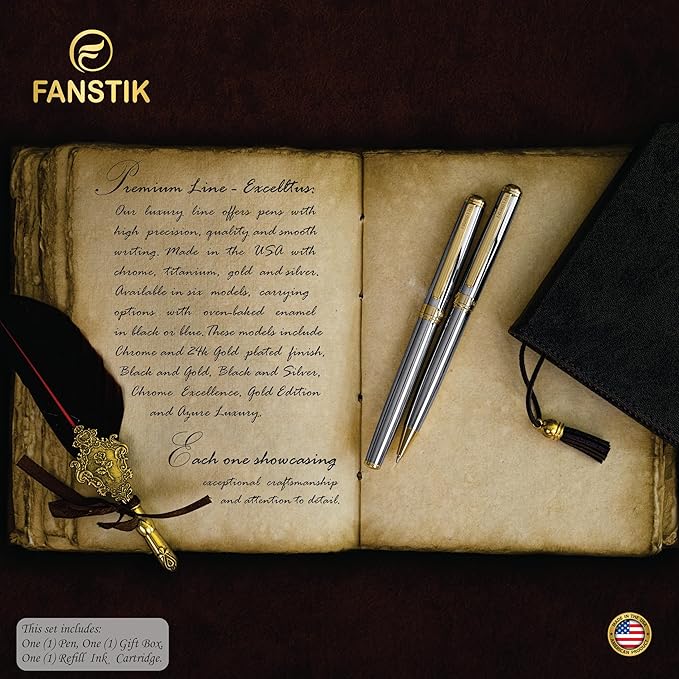 Silver&Gold Luxury Rollerball pen (Made In USA) fancy gift set for women, Real 24K Gold Plating, Professional executive pen gift set for men (Lux Rollerball Silver-Gold)