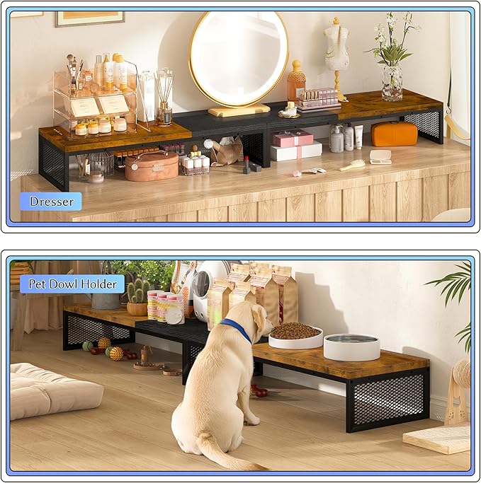 EnHomee 55.2" Computer Monitor Stand, Desk Shelf for Top of Desk for 3 * 23" Monitors/Laptop Computer/PC/Printers, TV Riser for 65 60 55 Inch TV for Bedroom Home Office, Rustic Brown