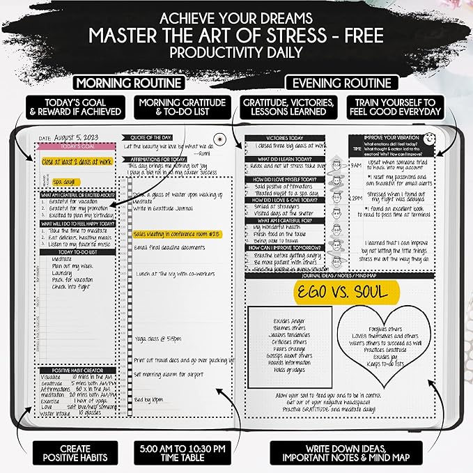 Adhd Daily Planner - A Self Care Personal Gratitude Journal to Increase Productivity and Success in Life & Work, Weekly & Monthly Undated Planner for Women and Men, Vision Board & Organizer + Stickers