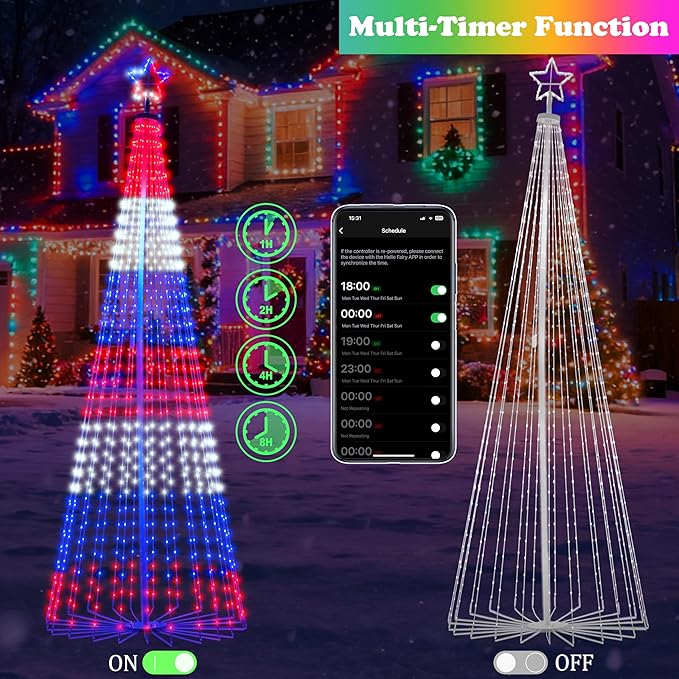 12FT Lighted Outdoor Christmas Tree, 832 LED Smart Cone Tree, Music Sync RGB Fairy Lights, LED Light Show, APP and Remote Control, Timer Function, Perfect for Outdoor Christmas Decorations