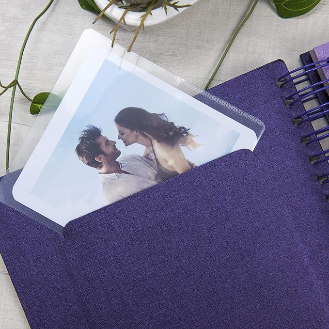 8 x 8 Inch Small DIY Scrapbook Photo Album with Window Design Cover 80 Pages Craft Paper Memory Book for Weeding Family Travel and Baby (Purple)
