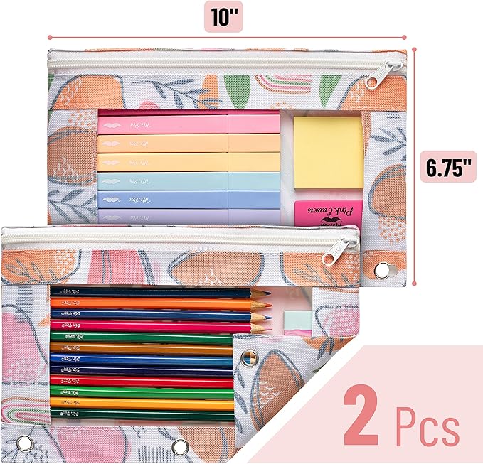 Mr. Pen- Pencil Pouch 2Pack - Zipper Pencil Cases for 3-Ring Binder