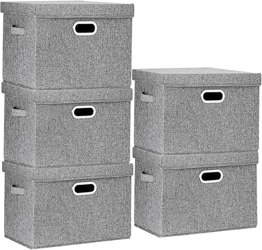 TYEERS Large Storage Bins with Lids, Collapsible, Washable, Fabric Storage Boxes for Organizing, 17.3x11.8x11.4 inches, 5 Pack, Gray