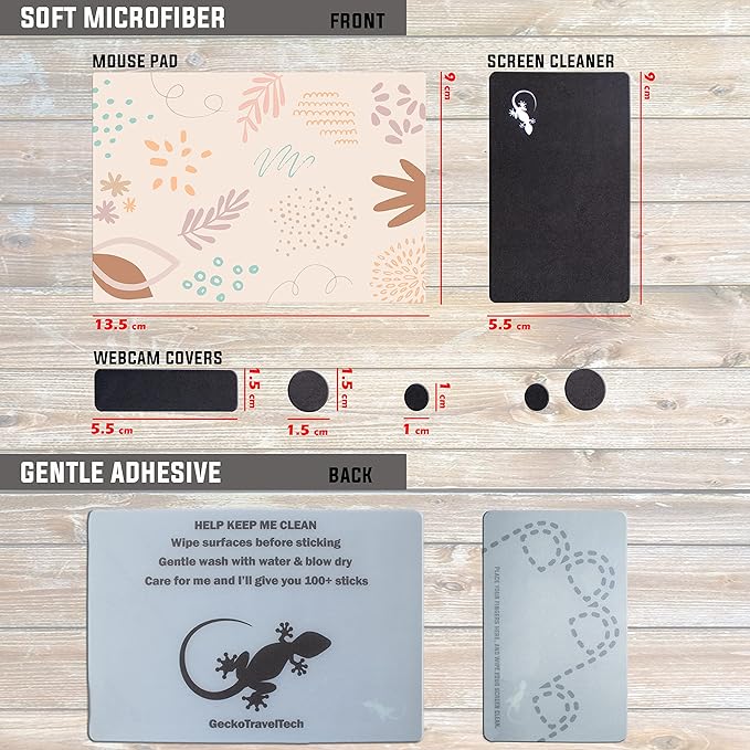 Mouse Pad Adhesive Bottom - Sticks to Any Surface - Portable - Webcam Covers and Screen Cleaner Included (Pastel Leaves)