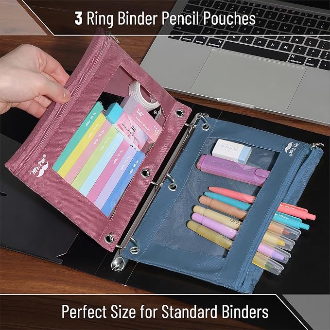 Mr. Pen- 2 Pack Pencil Cases, Flat Zipper Pouch for 3 Ring Binder