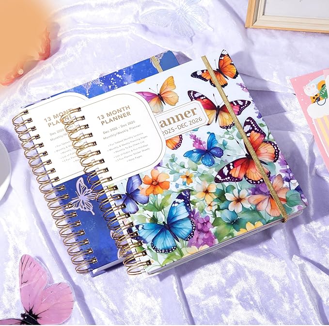 CAGIE 2026 Planner Weekly and Monthly from Dec 2025 to Dec 2026 Hardcover Spiral Bound Calendar Floarl Yearly Agenda Planners for Women with Stickers, 8.3 x 9.1, White Butterfly