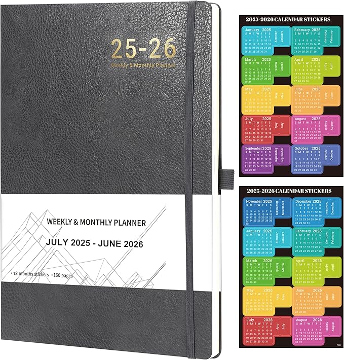 Planner 2025-2026 - 2025-2026 Planner Weekly and Monthly, Jul. 2025 - Jun. 2026, 8.5" x 11", Leather Cover Planners with Thick Paper, Back Pocket with Notes Pages - Grey