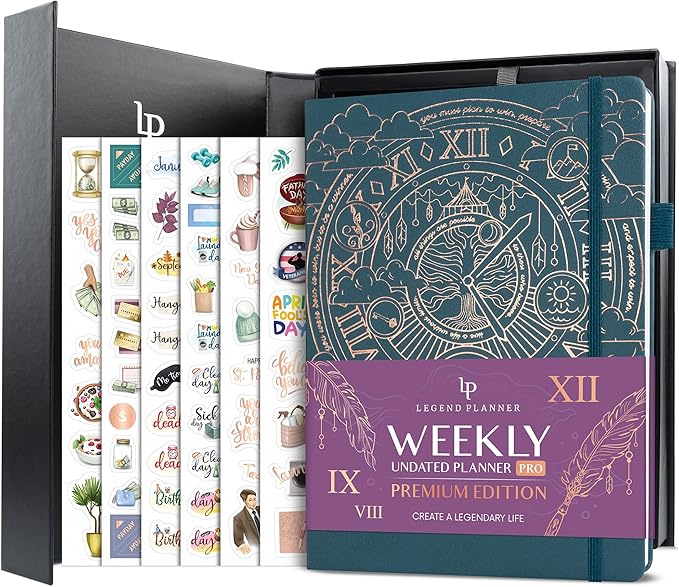 Legend Planner PRO Premium – Large Undated Weekly, Monthly & Budget Planner with Habit Tracker – Life Organizer for Time & Task Management, Goal Setting & Productivity – A4 size (Dark Teal)