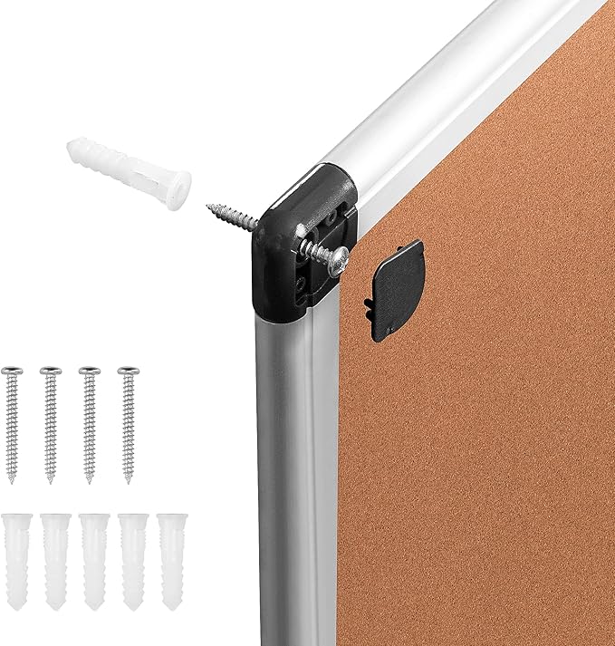 Amazon Basics Rectangular Bulletin Board, Cork Board for Wall, Vision Board for Classroom and Office, Aluminum Frame, 35" x 47", Brown