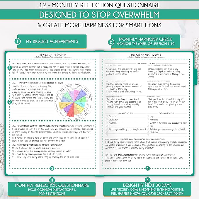 Life Planner - Undated Daily, Weekly & Monthly Planner with Budget Section | A 12 Month Journey to Increase Productivity & Happiness | Life Organizer & Gratitude Journal - Horizontal Format