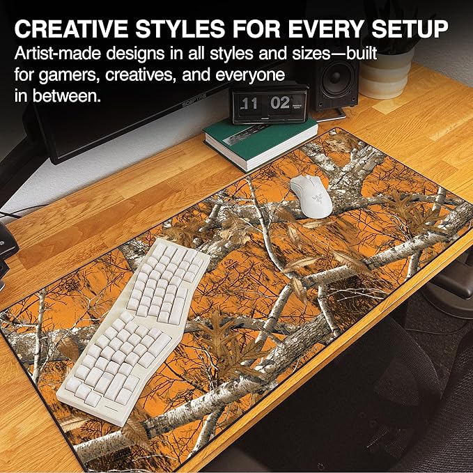 MPCO. Real Tree Large Gaming Desk Pad - 36" x 17" Aeroglyde Fabric Edge Orange – Without Logo Desk Mats - Non-Slip, Washable, Smooth Glide for Precision Gaming & Work