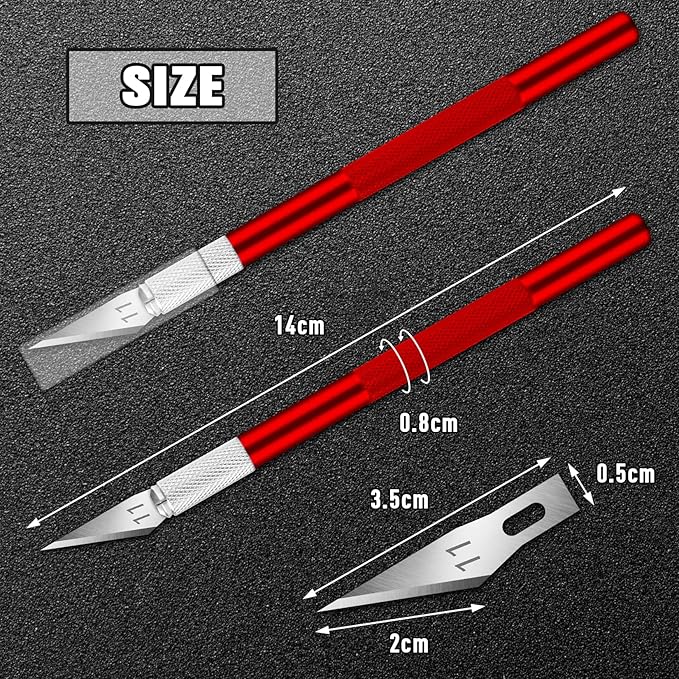 DIYSELF 2 Pack Exacto Knife Set, Precision Knife for Paper, Carving Blades for Crafts, Craft Knife for Wallpaper, Art Knives, Hobby Knife with 20 High Carbon Steel Exacto Knife Blade #11(Red)
