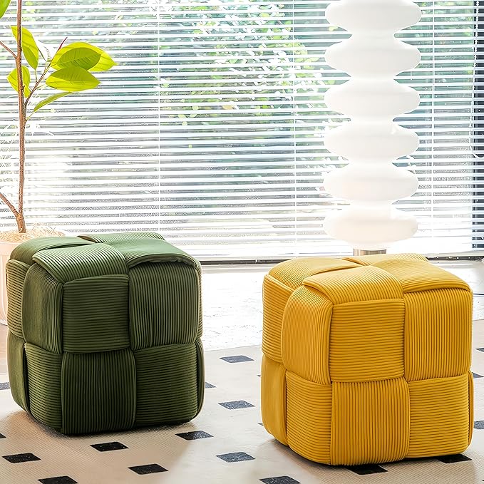 Ottoman Foot Rest Soft and Comfortable Ottoman Square Corduroy Woven Design Sofa Stool (Green)