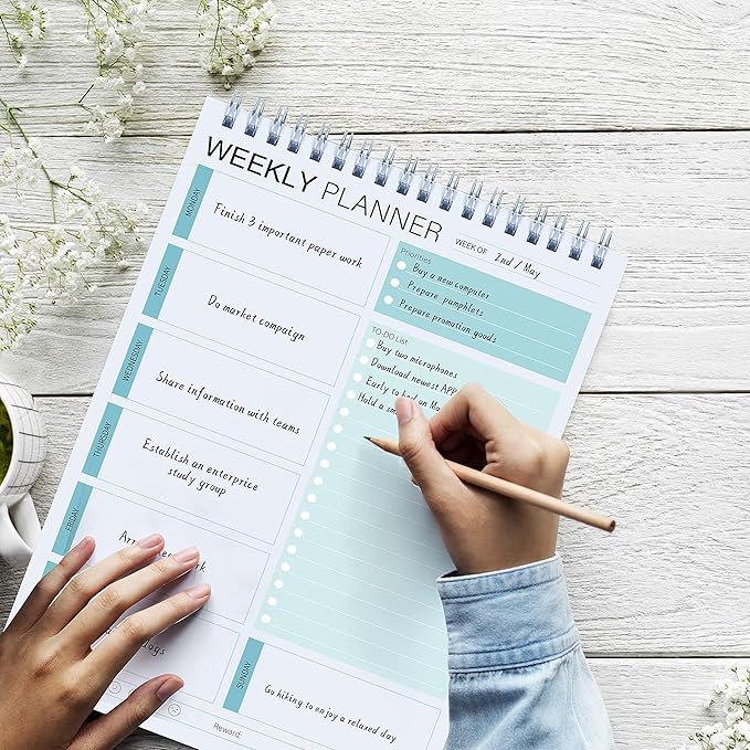 3PC Weekly Planner Notepad,Spiral To Do List Undated Planning Pad, Weekly Organizer for Students, Weekly Agenda for Work & Daily Life, 52 Sheets, 6.5 x 9.8 in (Green)