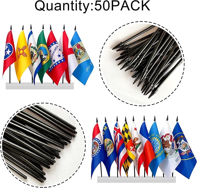Consummate 50 State Flags Set Small Mini Hand Held Stick Flag,8.2 x 5.5 Inch