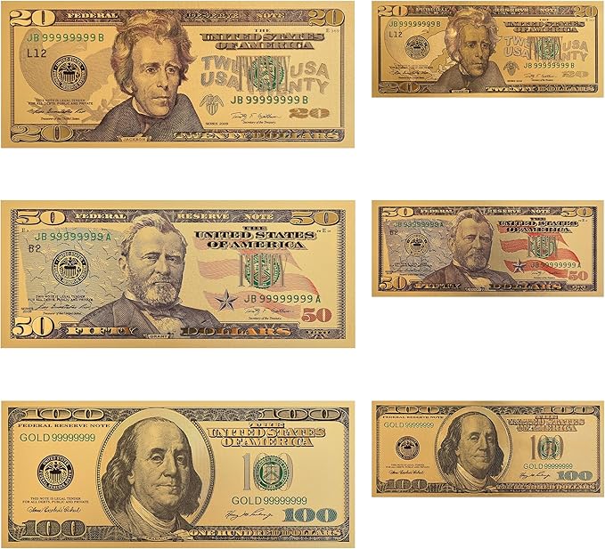 6 PCS Dollar Bill Bookmarks, Cool Waterproof Bookmark, Fancy Book Marks for Book Lovers Reading Women Writers Children, Birthday Gifts for Readers, Reading Accessories, Large & Small Sizes for Books