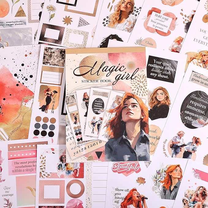 Magic Girl Decal Stickers Book For Planners, Calendars, Journals, Vision Boards, Projects, Laptop & Water Bottles – Premium Quality, Hand Drawn, Waterproof – Scrapbook Accessories For Women - 24 Pages