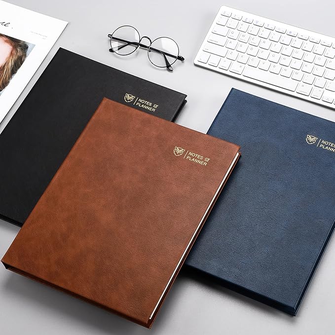 EMSHOI Undated Daily Planner 9.2" X 12", A4 To Do List Notepad, 240 Pages Ring Binder Planner Hardcover Leather Notebook for Work Business Meeting, with Yearly Schedule, Habit Tracker, Blue