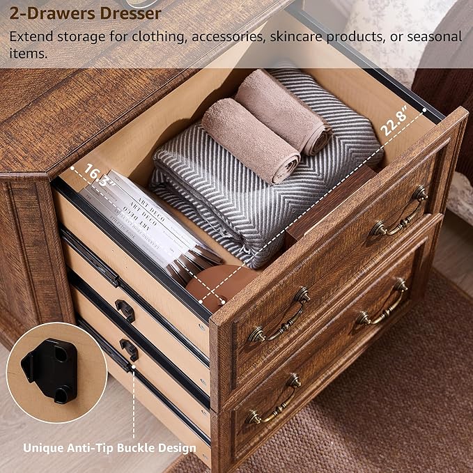 T4TREAM 2 Drawer File Cabinet-30 Wide Wooden Extended Desktop, Farmhouse Filing Cabinet with Smooth Rails, Holds Letter/Legal/A4, Hexagonal Design & Framed Drawer Fronts, Reclaimed Barnwood