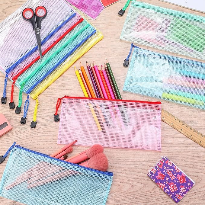 Zhehao 200 Pieces A6 Mesh Zipper Pouch Bulk Mesh Bags with Zipper Waterproof Small Pencil Pouches for School Office Supplies Organization 9.4 x 4.5 Inches(Mixed Colors)