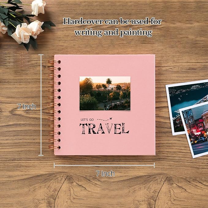 potricher 7 x 7 Inch DIY Scrapbook Album 40 Pages Hardcover Kraft Paper Scrap Book Photo Albums Memory Book for Wedding and Anniversary Family (Pink, 7 Inch)