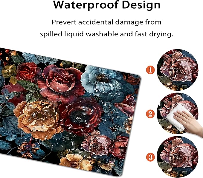 31.5”x11.8”Large Gaming Mouse Pad for Desk, Mouse Mat with Seamed Edges, Waterproof Desk Pad, Non-Slip Rubber Base, Keyboard Pad Computer Mat, Big XL Mousepad-Vintage Chic Rose Flowers