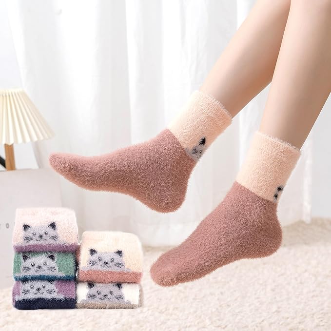 5 Pairs Fuzzy Soft Cozy Comfortable Socks for Women, Casual Sleep Comfy Socks, Perfect Warm Winter Gifts for Women