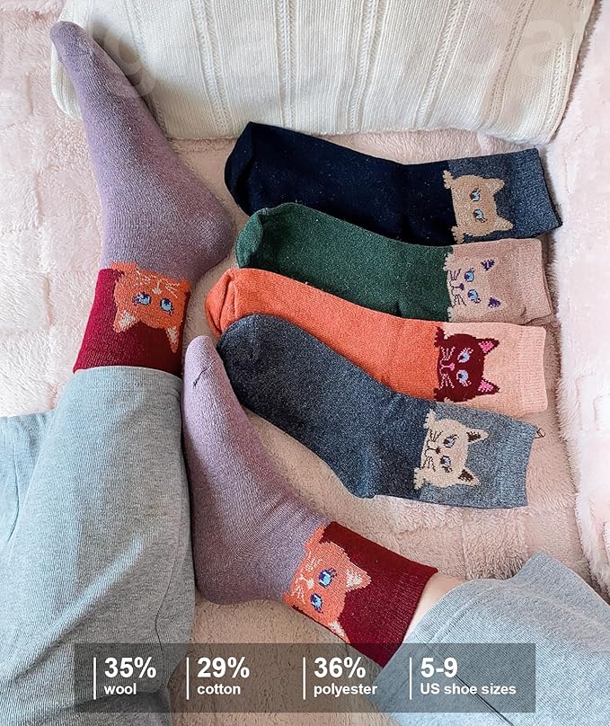 IIG Cute Warm Wool Socks for Women Super Cozy Thick Crew Winter Socks Gifts, 5 Pairs