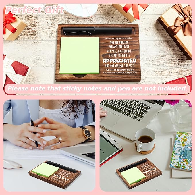 Appreciated Sticky Note Holder Wooden Notepad & Pen Holder 6.5" x 4.7" Sticky Note Pad Holder Dispenser for Desk Affirmations Work Appreciation Gifts Thank You Gifts, NPA246