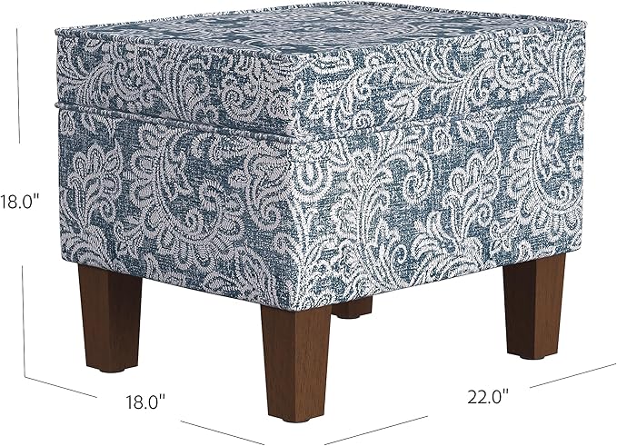 Home Decor | Dinah Collection Modern Storage Ottoman | Ottoman with Storage for Living Room & Bedroom(Blue Denim Jacobean Print)