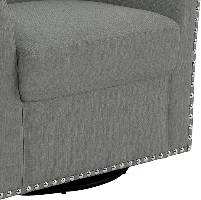 UIXE 360° Swivel Barrel Accent Chair, Modern Upholstered Arm Chair Round Club Armchair, Nailhead Trim Single Sofa Seating in Fabric for Living Room - Light Gray