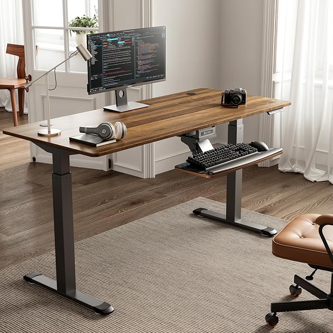 EUREKA ERGONOMIC Keyboard Tray Height Adjustable, Swivel Tilt Computer Keyboard Drawer Under Desk, 25x9.13'' Sliding Keyboard & Mouse Platform with Mouse Pad for Typing, Walnut