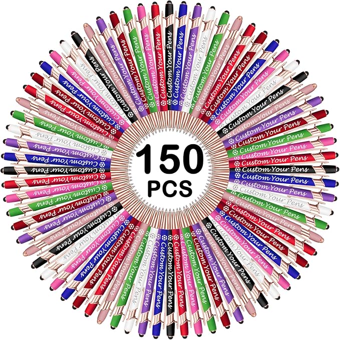 Amlion Personalized Custom Pens with Name Engraved Logo Text,150 Customized Writing Stylus Pen Promotional Item Gift for Men Women Office Business Wedding-Assorted