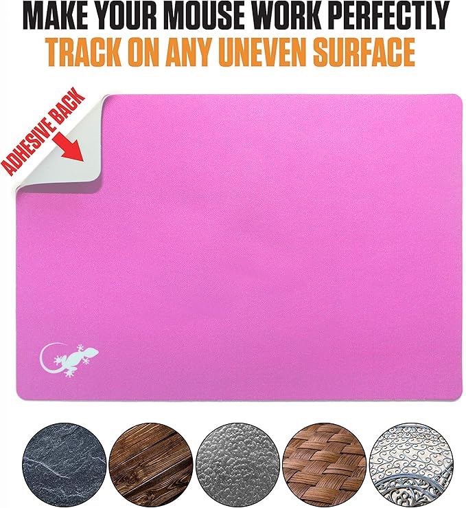 Mouse Pad Adhesive Bottom - Sticks to Any Surface - Portable - Webcam Covers and Screen Cleaner Included (2 Pack - Blue and Pink)