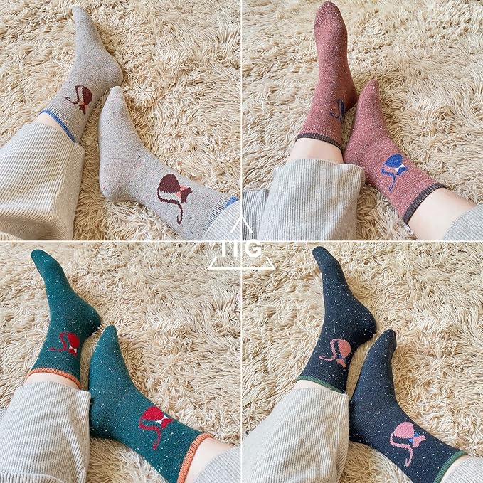 IIG Cute Warm Wool Socks for Women Super Cozy Thick Crew Winter Socks Gifts, 5 Pairs