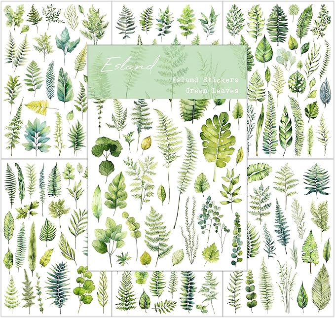 Esland Greenery Leaves Planner Stickers Adhesive Aesthetic Botanicals Plants Stickers for Calendar Scrapbooking Embellishment DIY Art Crafts Journaling Accessories for Planners and Nature Lovers