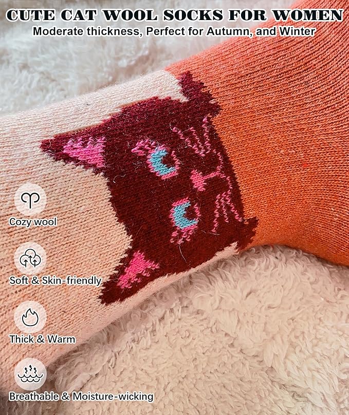 IIG Cute Warm Wool Socks for Women Super Cozy Thick Crew Winter Socks Gifts, 5 Pairs