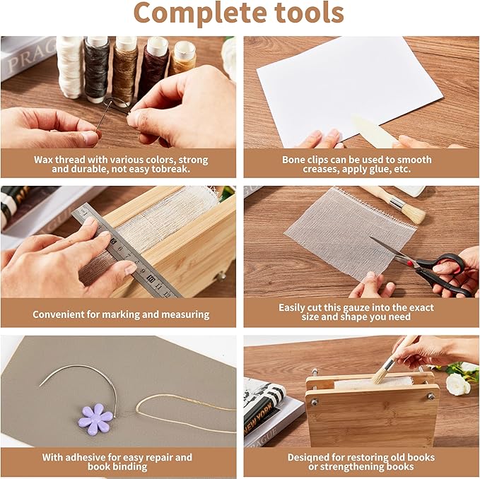 pamctry 50 Pcs Book Binding Kits for Beginners - Complete DIY Kit with Tools & Instructions, 11.6 x 7.8 Inches