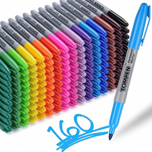 Permanent Markers,Fine Tip,160 Pack Bulk,16 Assorted Multicolor Colors,Waterproof Permanent Marker Pens with Quick Drying on Wood,Plastic,Paper,Metal,Mirror for Office School Classroom Home