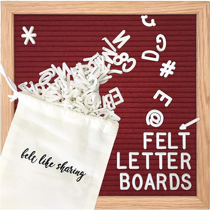 Felt Like Sharing Square Letter Board (Sangria Felt - 10”x10”) – Changeable Message Board with 3 Sets of Felt Board Letters – Statement Wall Sign for Quotes, Home or Holiday Decor In Oak Frame