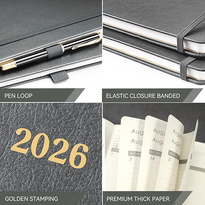 2026 Planner - Weekly and Monthly Planner 2026, 8.5"x11", Jan.2026 - Dec.2026, Leather Hardcover, 12 Monthly Tabs, Pen Loop, Elastic Closure, Pocket, Grey