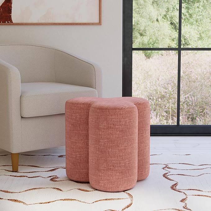 HomePop Upholstered Clover Shaped Ottoman Home Décor|Foot Rest Ottoman - Pink Chenille