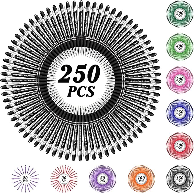 Max 500 Pcs Personalized Pens Bulk, Custom Pens with Free Engraving, Customized Stylus Tip Ballpoint Pen with Your Name Massage Text for School Office Business Graduation Anniversaries-250 Packs