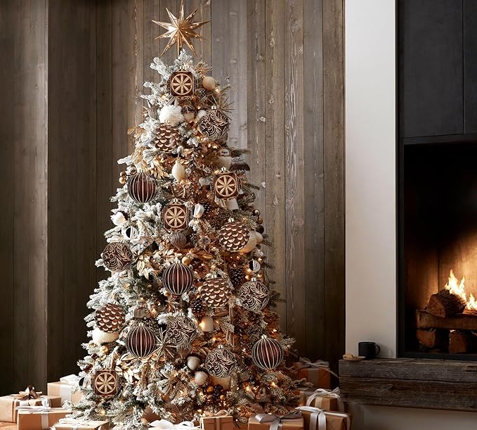 Hollyone 4.7 Inch Large Brown and Gold Christmas Ornaments 4Pcs Christmas Tree Balls Bronze Ornaments Shatterproof Christmas Ornaments for Xmas Tree Decor Party Wreath Home Decor (Brown, 120mm)