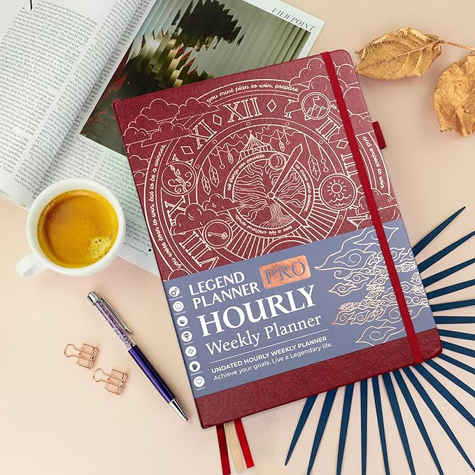 Legend Planner PRO Hourly Schedule - Weekly & Daily Organizer with Time Slots. Appointment Book Journal for Work & Personal, A4 (Wine Red)