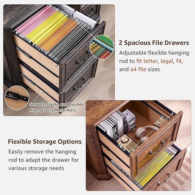 T4TREAM 6-Tier Bookcase with 2 File Drawers, 72" Tall Farmhouse Bookshelf with Storage & Adjustable Shelves, Wooden Floor Standing Display Book Shelf Organizer for Home Office, Reclaimed Barnwood