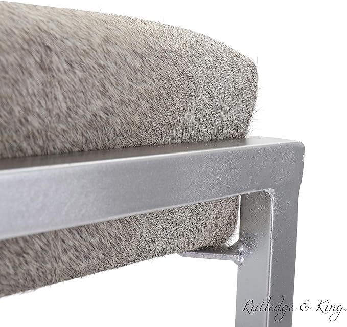 Rutledge & King Cowhide Ottoman/Vanity Stool - Square Ottoman Stool - White Ottoman/Grey Ottoman Foot Rest - Cowhide Grey & White Stool - Gold Stool - Cow Ottoman - Cow Fur Stool (Silver)