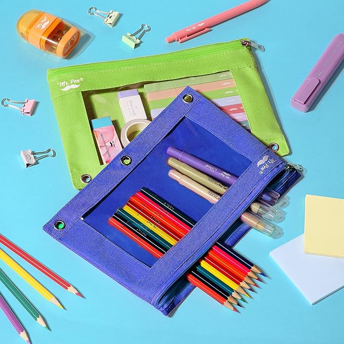 Mr. Pen- Pencil Pouch for 3 Ring Binder, 2 Pack, Dark Blue and Green, 3 Ring Binder Pencil Pouch