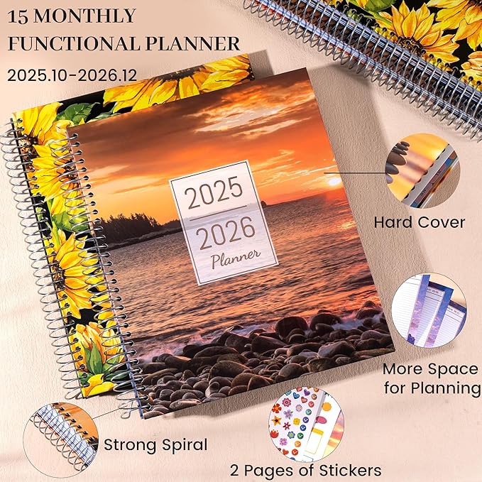 CAGIE 15 Month Planner Oct 2025-Dec 2026 Hourly Daily 2025-2026 Weekly Monthly Planners for Women 25-26 Day Hardcover Calendar Agenda with Stickers, 8.5 x 11